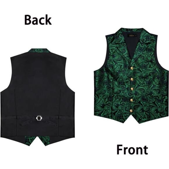 Men's Formal Waistcoat Vest Fit Green Black - Picture 5 of 5